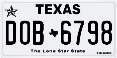 TX license plate DOB6798