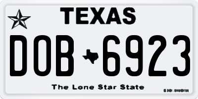 TX license plate DOB6923