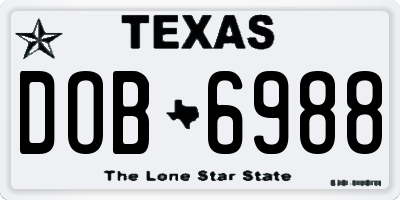 TX license plate DOB6988