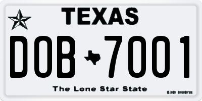 TX license plate DOB7001