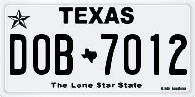 TX license plate DOB7012