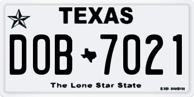 TX license plate DOB7021