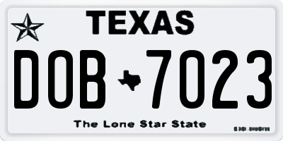 TX license plate DOB7023