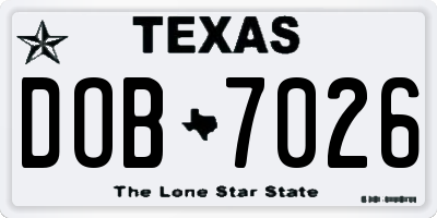 TX license plate DOB7026