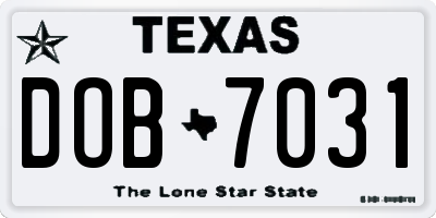 TX license plate DOB7031