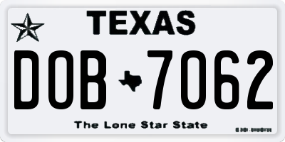 TX license plate DOB7062