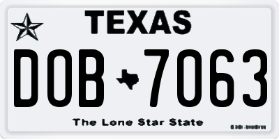 TX license plate DOB7063