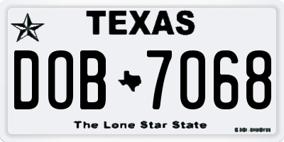 TX license plate DOB7068
