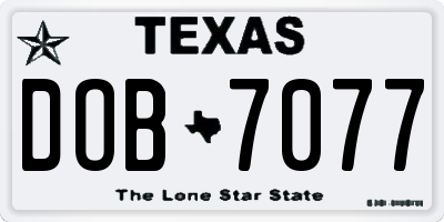 TX license plate DOB7077