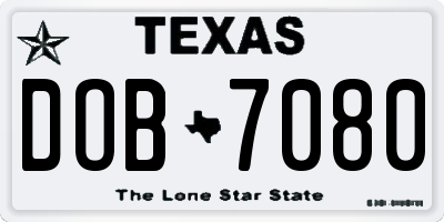 TX license plate DOB7080