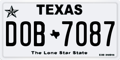 TX license plate DOB7087