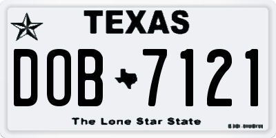 TX license plate DOB7121