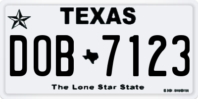 TX license plate DOB7123