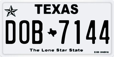 TX license plate DOB7144