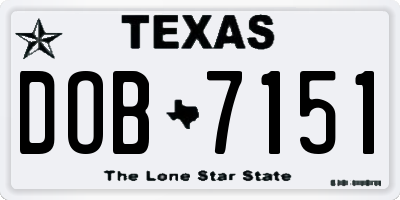 TX license plate DOB7151