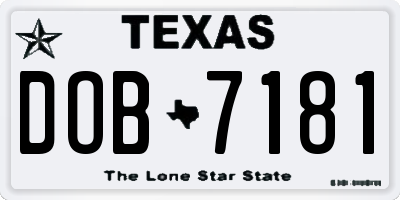 TX license plate DOB7181