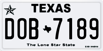 TX license plate DOB7189
