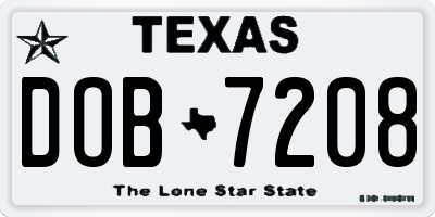 TX license plate DOB7208