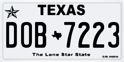 TX license plate DOB7223