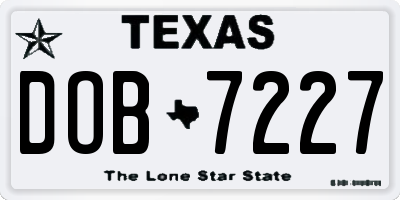 TX license plate DOB7227