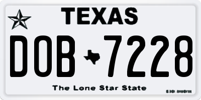 TX license plate DOB7228