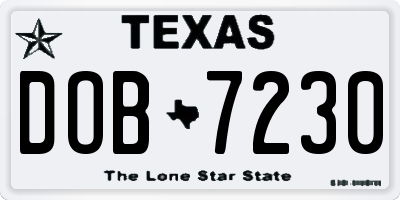 TX license plate DOB7230