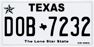 TX license plate DOB7232