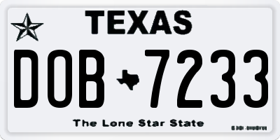 TX license plate DOB7233