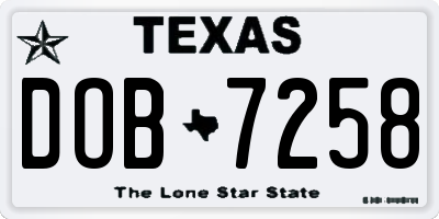TX license plate DOB7258