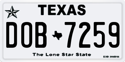 TX license plate DOB7259