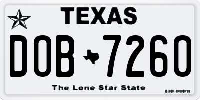 TX license plate DOB7260