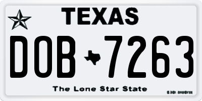 TX license plate DOB7263