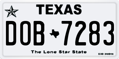 TX license plate DOB7283