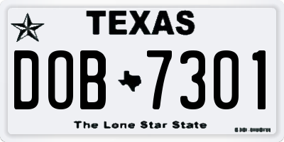 TX license plate DOB7301
