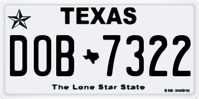 TX license plate DOB7322