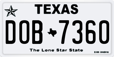 TX license plate DOB7360