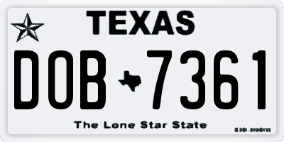 TX license plate DOB7361