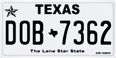 TX license plate DOB7362