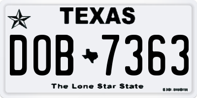 TX license plate DOB7363