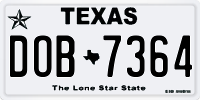TX license plate DOB7364