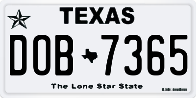 TX license plate DOB7365