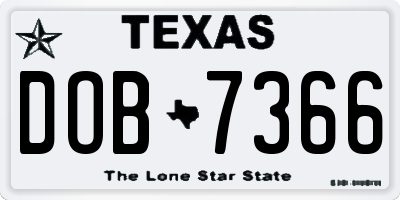 TX license plate DOB7366
