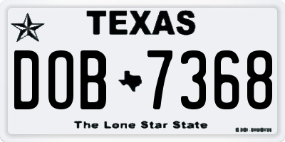 TX license plate DOB7368