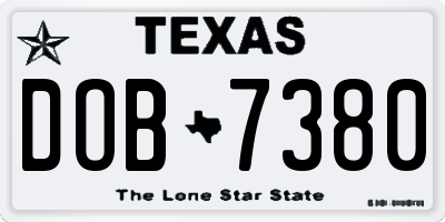 TX license plate DOB7380