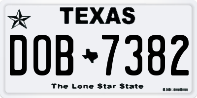 TX license plate DOB7382