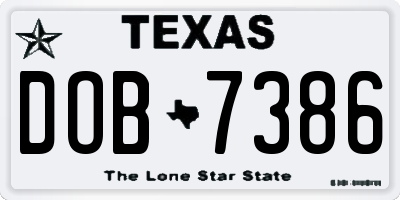 TX license plate DOB7386