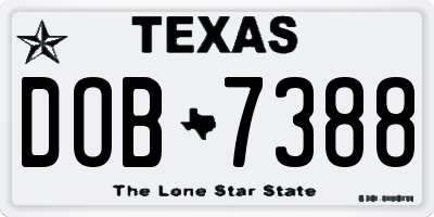 TX license plate DOB7388