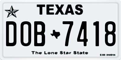 TX license plate DOB7418