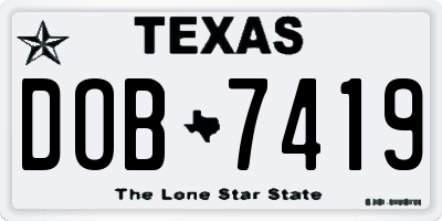 TX license plate DOB7419