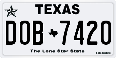 TX license plate DOB7420